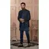 Men Velvet Embroidery Mens Wear Indo Western Peacock blue Plus Size