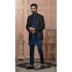 Men Velvet Embroidery Mens Wear Indo Western Peacock blue - 13277211972