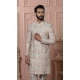 Mens Wear Indo Western Natural Cream Cotton Based Semi Linen Embroidery - 13277211973