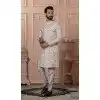 Mens Wear Indo Western Natural Cream Cotton Based Semi Linen Embroidery Plus Size