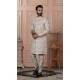 Mens Wear Indo Western Natural Cream Cotton Based Semi Linen Embroidery - 13277211973