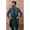 Men Green Mens Wear Indo Western Silk sequence Embroidery Plus Size