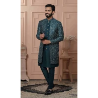 Men Green Mens Wear Indo Western Silk sequence Embroidery - 13277211974