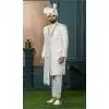 Men Off white Silk Embroidery Ethnic Wedding Sherwani Plus Size