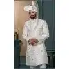 Men Ethnic Wedding Sherwani Embroidery Off white Silk Plus Size