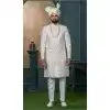 Men Ethnic Wedding Sherwani Embroidery Off white Silk Plus Size