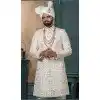 Men Silk Ethnic Wedding Sherwani Embroidery Cream Plus Size