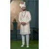 Men Silk Ethnic Wedding Sherwani Embroidery Cream Plus Size