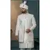 Men Ethnic Wedding Sherwani Embroidery Silk Off white Plus Size