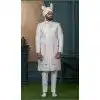 Men Embroidery Ethnic Wedding Sherwani Off white Silk Plus Size