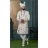 Men Ethnic Wedding Sherwani Off white Silk Embroidery Plus Size