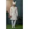 Men Silk Off white Embroidery Ethnic Wedding Sherwani Plus Size