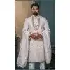 Men Silk Light Pink Embroidery Ethnic Wedding Sherwani Plus Size