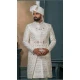 Men Embroidery Silk Ethnic Wedding Sherwani Cream - 13278211988