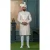 Men Embroidery Silk Ethnic Wedding Sherwani Cream Plus Size