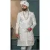 Men Ethnic Wedding Sherwani Off white Silk Embroidery Plus Size