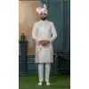 Men Embroidery Off white Silk Ethnic Wedding Sherwani Plus Size
