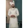 Men Embroidery Silk Cream Ethnic Wedding Sherwani Plus Size