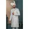 Men Embroidery Off white Silk Ethnic Wedding Sherwani Plus Size