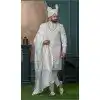Men Embroidery Off white Silk Ethnic Wedding Sherwani Plus Size