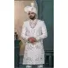 Men Off white Embroidery Silk Ethnic Wedding Sherwani Plus Size