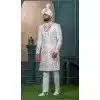 Men Off white Embroidery Silk Ethnic Wedding Sherwani Plus Size