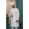 Men Silk Off white Ethnic Wedding Sherwani Embroidery Plus Size