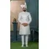 Men Silk Off white Ethnic Wedding Sherwani Embroidery Plus Size