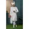 Men Silk Ethnic Wedding Sherwani Embroidery Off white Plus Size