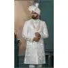 Men Silk Embroidery Ethnic Wedding Sherwani Off white Plus Size
