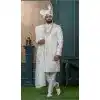 Men Silk Embroidery Ethnic Wedding Sherwani Off white Plus Size