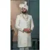 Men Cream Embroidery Silk Ethnic Wedding Sherwani Plus Size