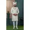 Men Cream Embroidery Silk Ethnic Wedding Sherwani Plus Size