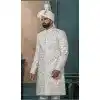 Men Embroidery Off white Silk Ethnic Wedding Sherwani Plus Size