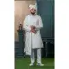 Men Ethnic Wedding Sherwani Embroidery Off white Silk Plus Size
