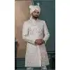 Men Embroidery Ethnic Wedding Sherwani Beige Silk Plus Size