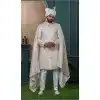 Men Embroidery Ethnic Wedding Sherwani Beige Silk Plus Size