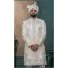 Men Embroidery Ethnic Wedding Sherwani Off white Silk Plus Size