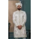 Men Embroidery Ethnic Wedding Sherwani Off white Silk - 13278212004