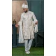 Men Embroidery Ethnic Wedding Sherwani Off white Silk - 13278212004