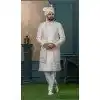 Men Silk Off white Ethnic Wedding Sherwani Embroidery Plus Size