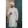 Men Embroidery Off white Ethnic Wedding Sherwani Silk Plus Size