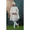 Men Embroidery Off white Ethnic Wedding Sherwani Silk Plus Size