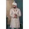 Men Ethnic Wedding Sherwani Embroidery Silk Cream Plus Size