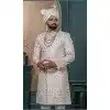 Men Cream Embroidery Ethnic Wedding Sherwani Silk Plus Size
