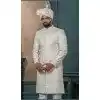 Men Cream Silk Embroidery Ethnic Wedding Sherwani Plus Size