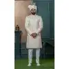 Men Cream Silk Embroidery Ethnic Wedding Sherwani Plus Size