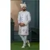 Men Ethnic Wedding Sherwani Silk White Embroidery Plus Size