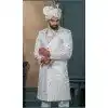 Men Silk Embroidery Off white Ethnic Wedding Sherwani Plus Size