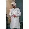 Men Ethnic Wedding Sherwani Off white Embroidery Silk Plus Size